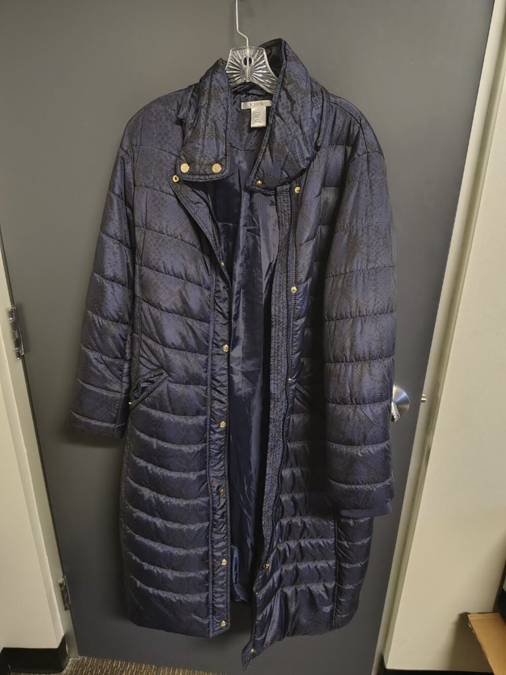 K. Jordan Navy Blue Long Quilted Puffer Coat Women’s Large